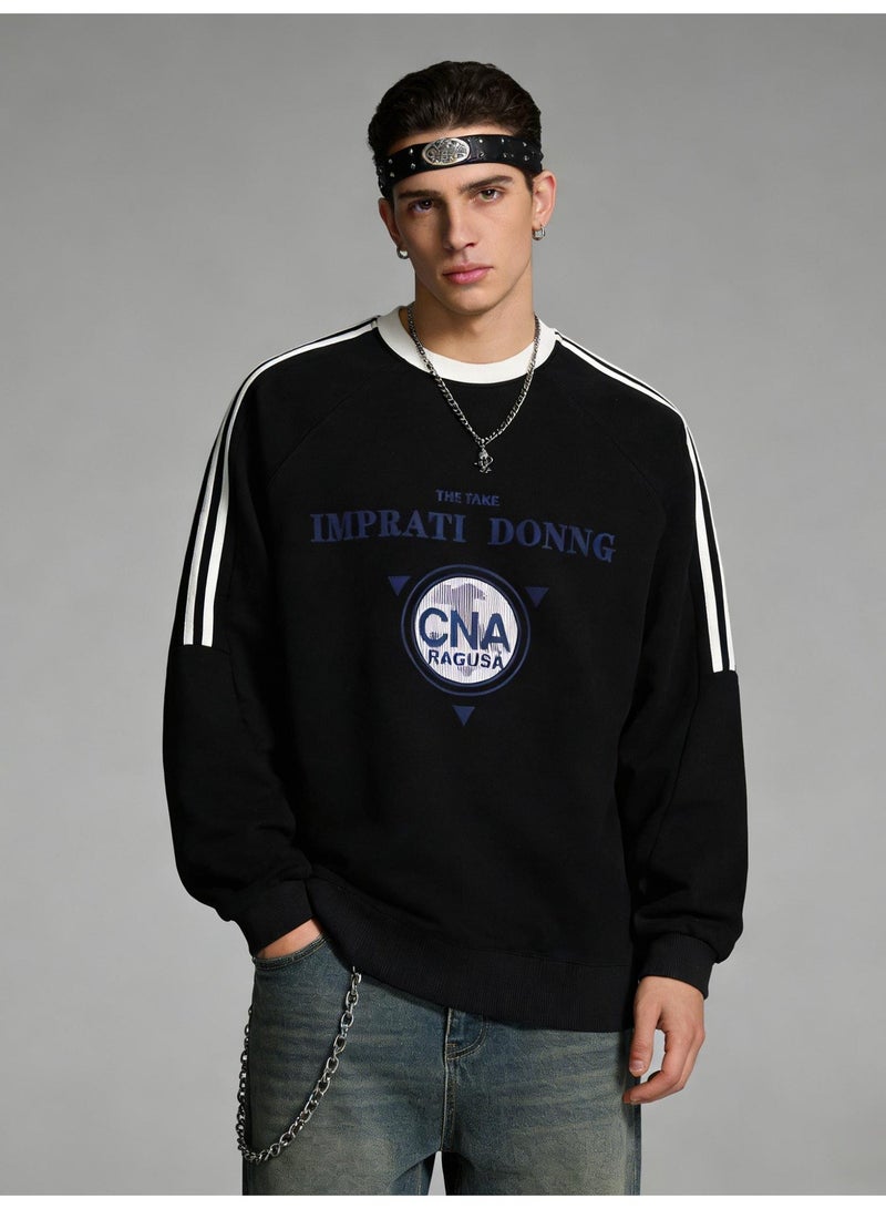 Heather "Imprati Dong" vintage logo Oversized T-neck Sweater | Striped pullover with "CNA· ragusa" print. - Image 3
